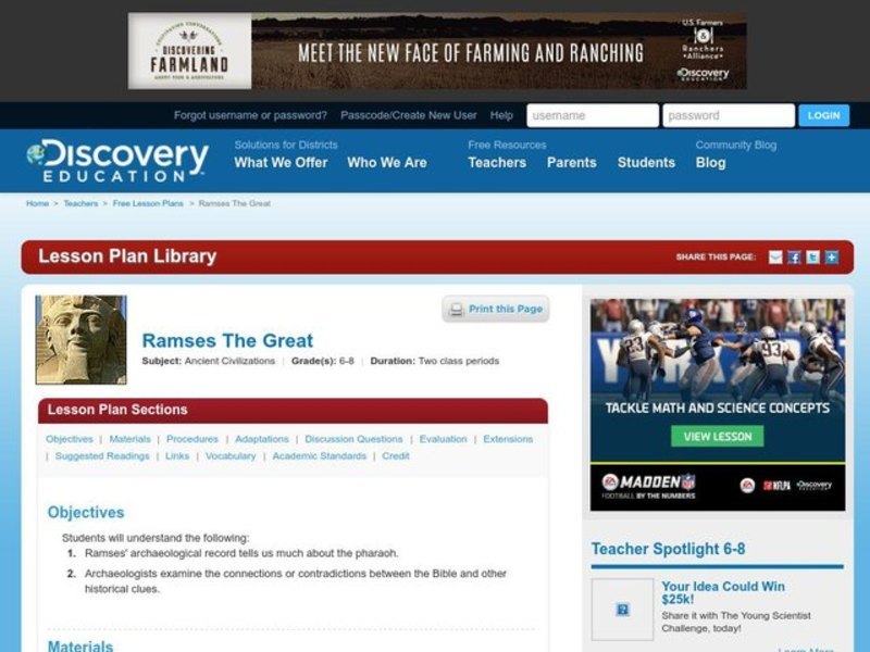 Ramses The Great Lesson Plan