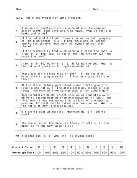 Ratio and Proportion Word Problems Worksheet