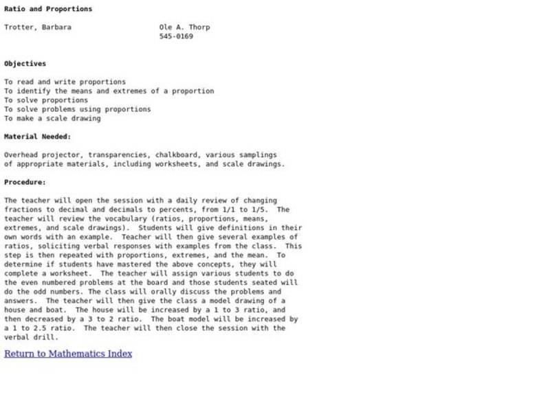 Ratio and Proportions Lesson Plan