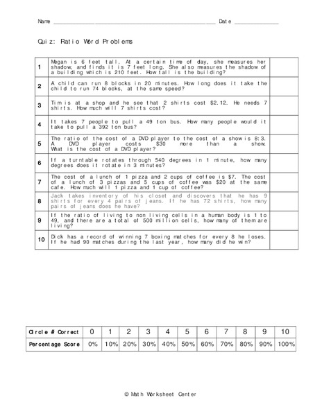 Ratio Word Problems Worksheet