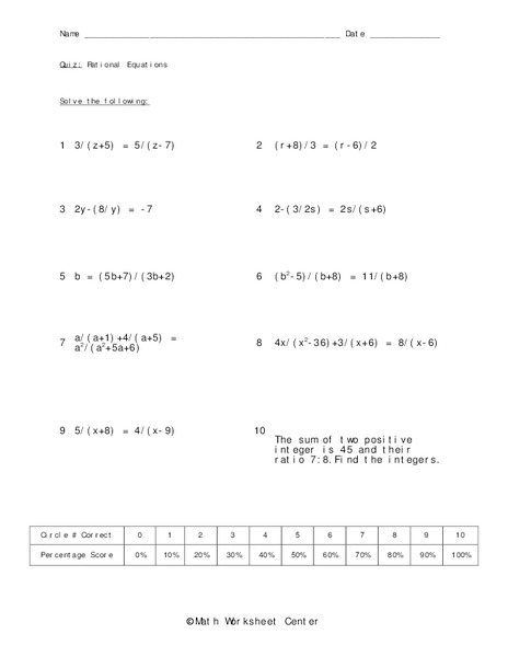 Rational Equations Worksheet