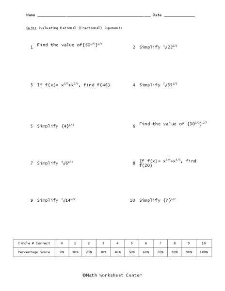 Rational Exponents Worksheet