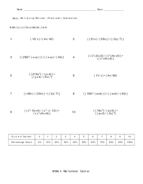 Rational Expressions Worksheet