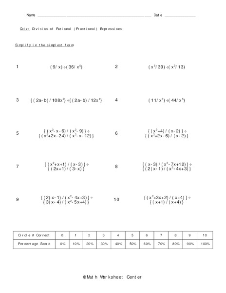 Rational Expressions Worksheet