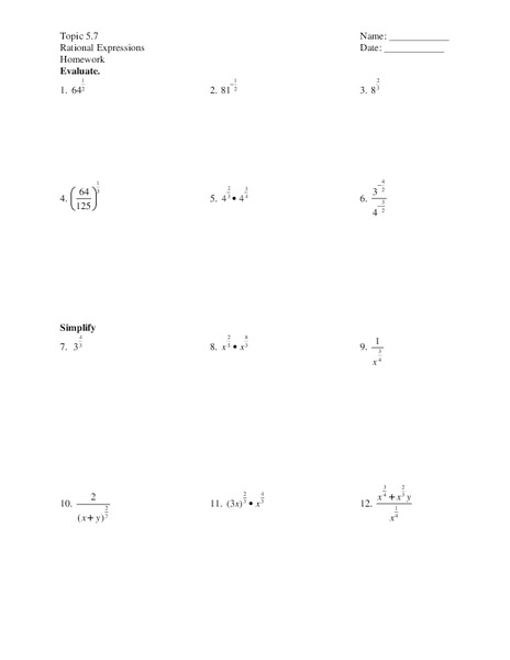 Rational Expressions Worksheet
