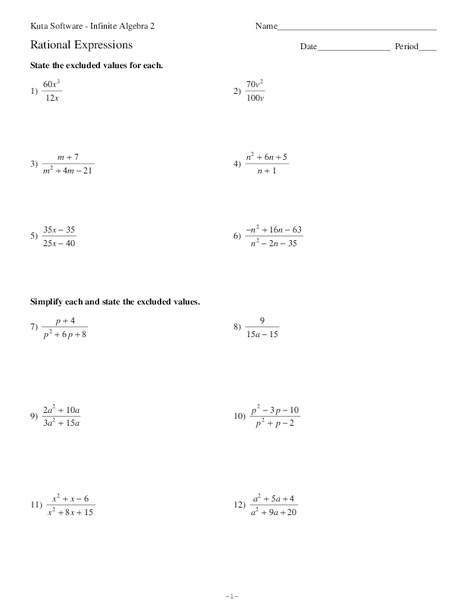 Rational Expressions Worksheet