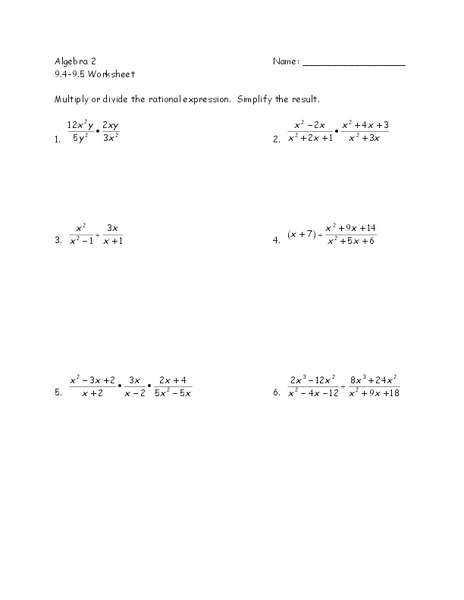 Rational Expressions Worksheet