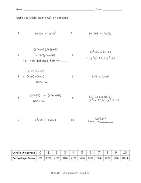 Rational Fractions Worksheet