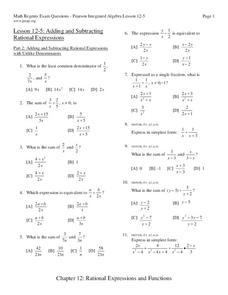 Rational Expressions: Add and Subtract Worksheet