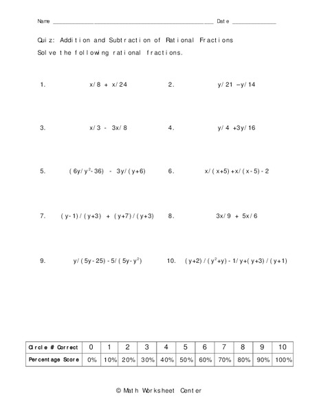 Rational Fractions Worksheet
