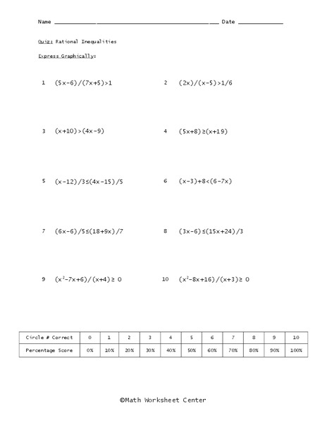 Rational Inequalities Worksheet