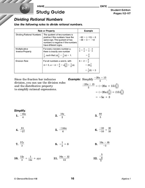 Rational Numbers Worksheet