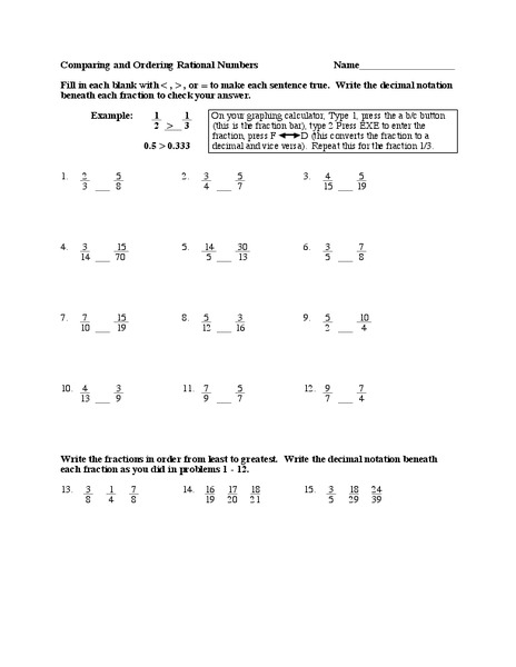 Rational Numbers Worksheet