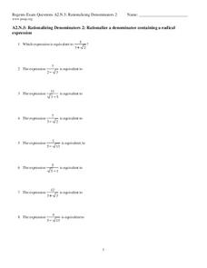 Rationalizing Denominators Worksheet