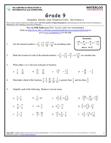 Rationals Worksheet
