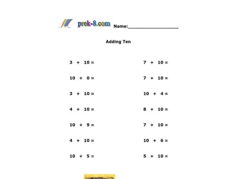 Adding Ten Worksheet