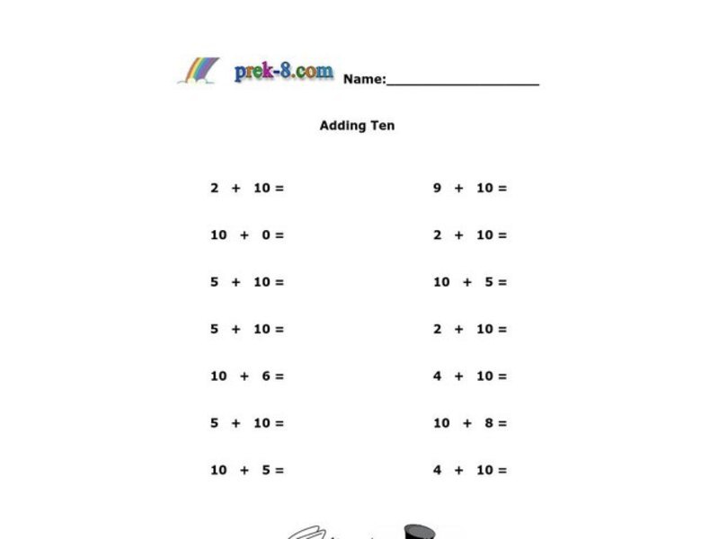 Adding Ten Worksheet