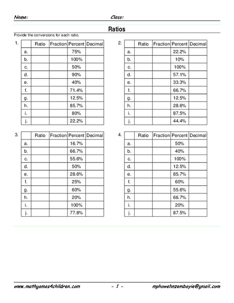 Ratios Worksheet