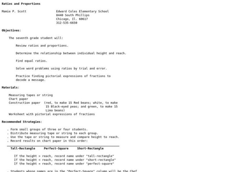 Ratios and Proportions Lesson Plan