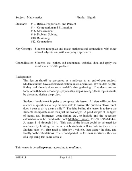 Ratios, Proportions, and Percents Lesson Plan