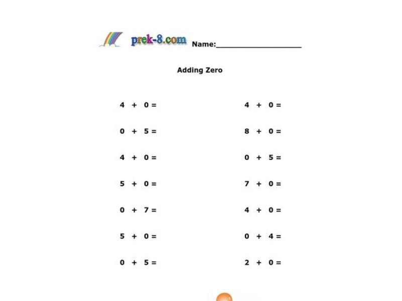 Adding Zero Worksheet