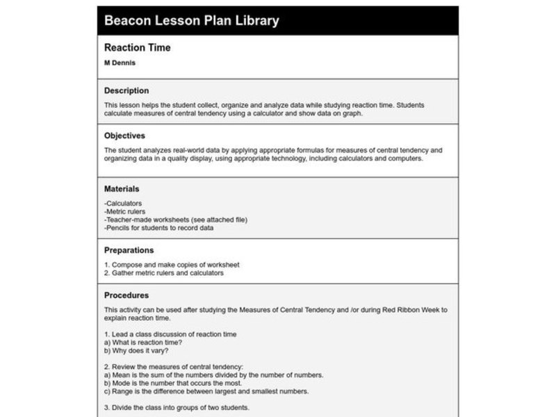 Reaction Time Lesson Plan