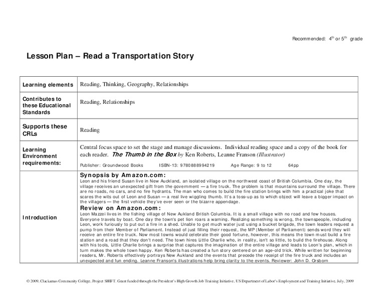 Read a Transportation Story Lesson Plan