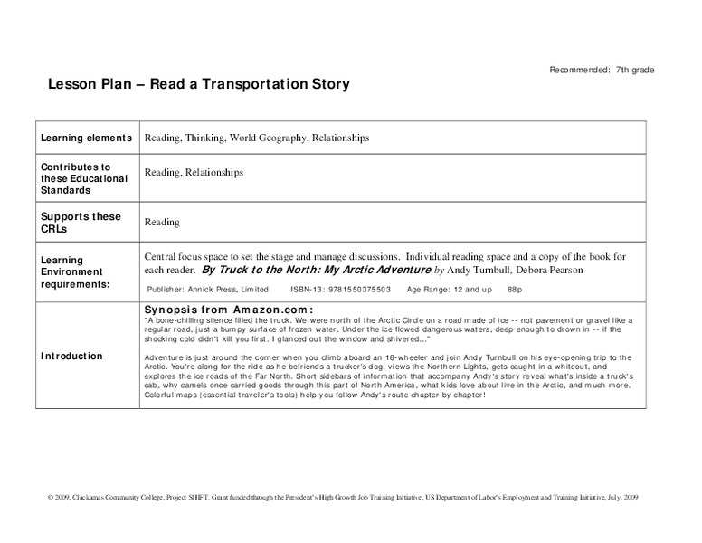 Read a Transportation Story Lesson Plan