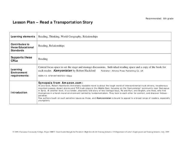 Read a Transportation Story Lesson Plan
