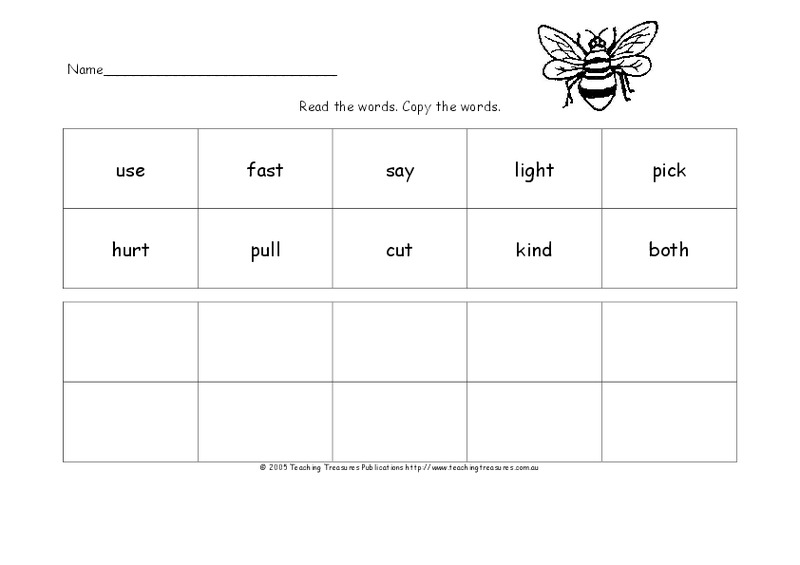 Read The Words, Copy The Words Worksheet