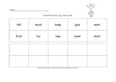 Read the Words, Copy the Words Worksheet