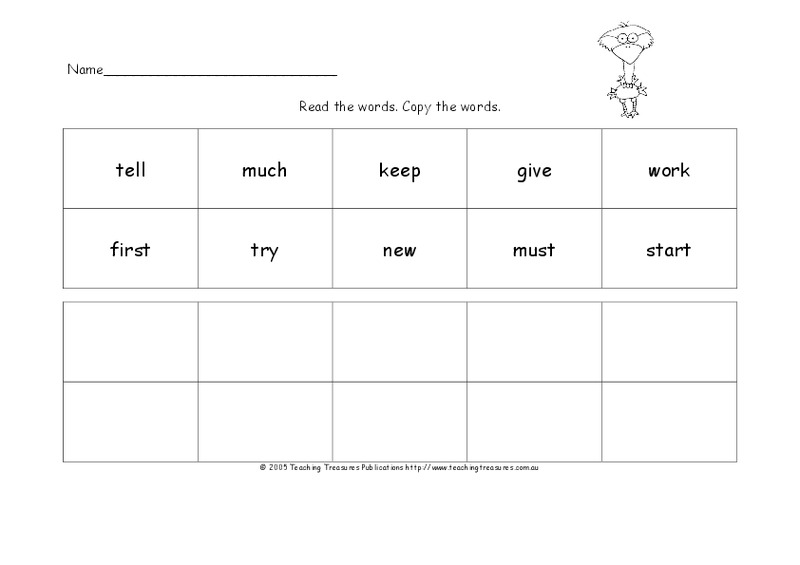 Read the Words, Copy the Words Worksheet
