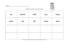 Read The Words, Copy The Words Worksheet