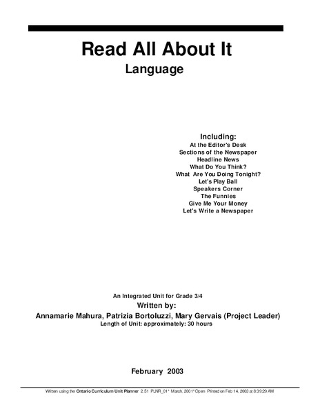 Read All About it Lesson Plan