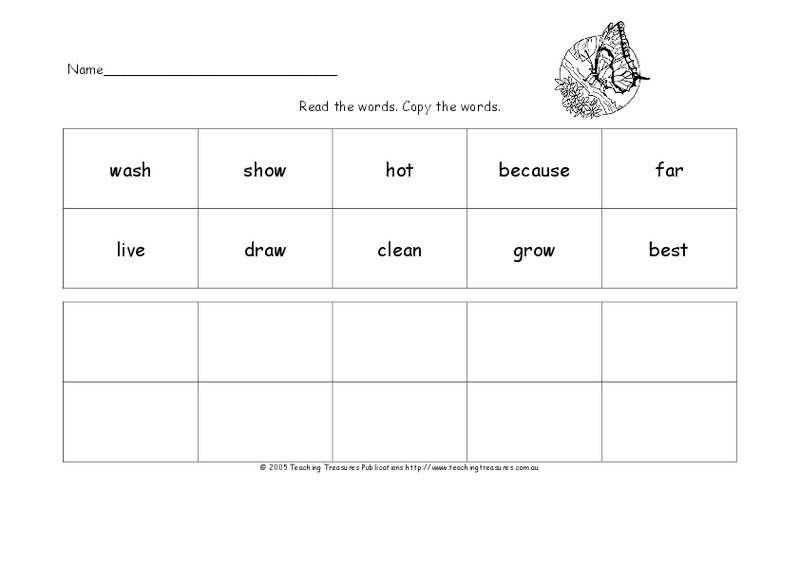 Read The Words, Copy The Words Worksheet