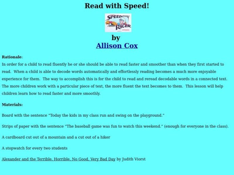 Read with Speed Lesson Plan