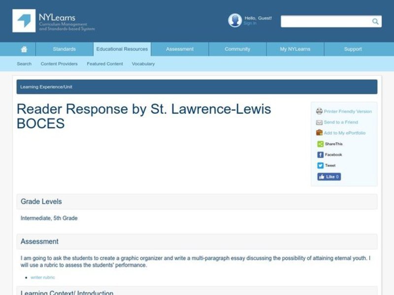 Reader Response Lesson Plan