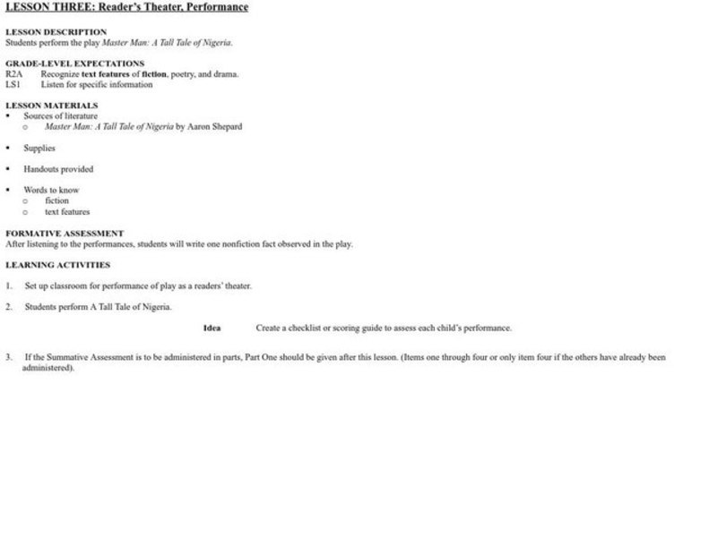 Reader's Theater Lesson Plan