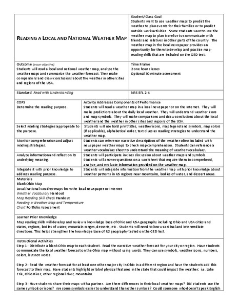 Reading a Local and National Weather Map Lesson Plan