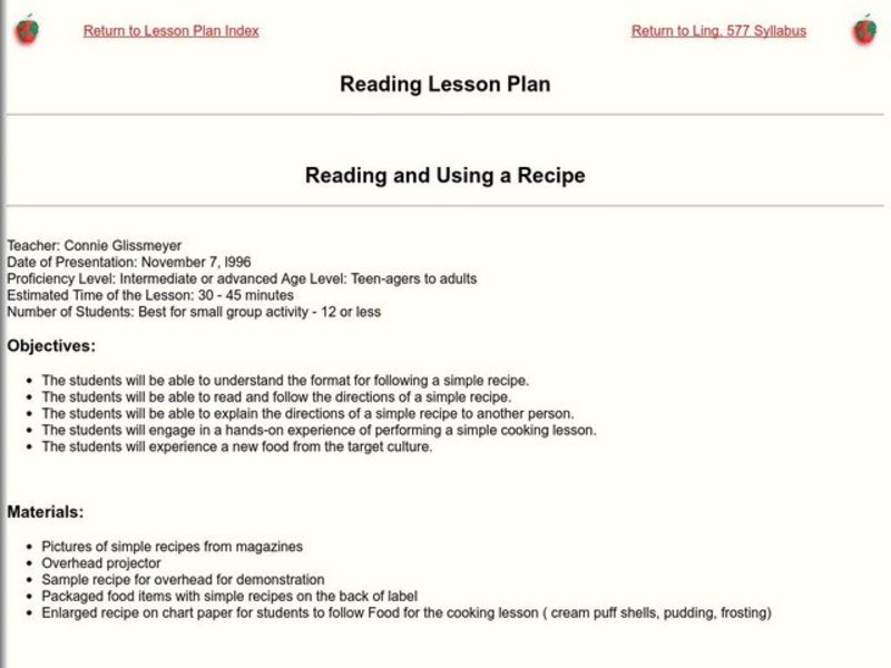 Reading and Using a Recipe Lesson Plan