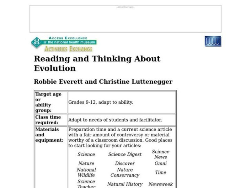 Reading and Thinking About Evolution Lesson Plan