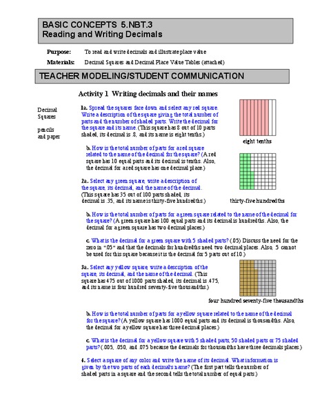 Reading and Writing Decimals Lesson Plan