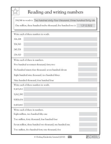 Reading and Writing Numbers Worksheet