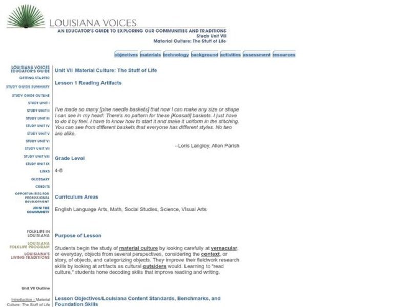 Reading Artifacts Lesson Plan