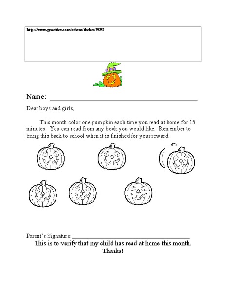 Reading at Home Worksheet