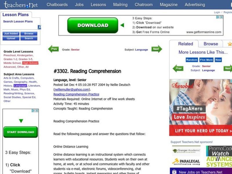 Reading Comprehension Lesson Plan