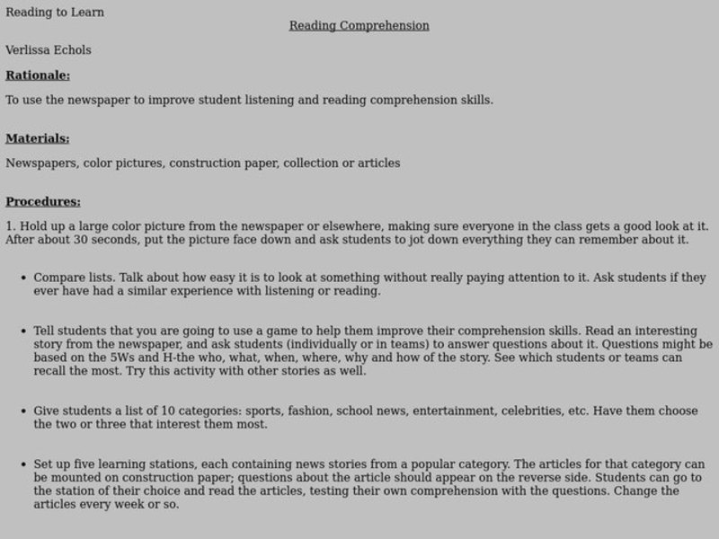 Reading Comprehension Lesson Plan