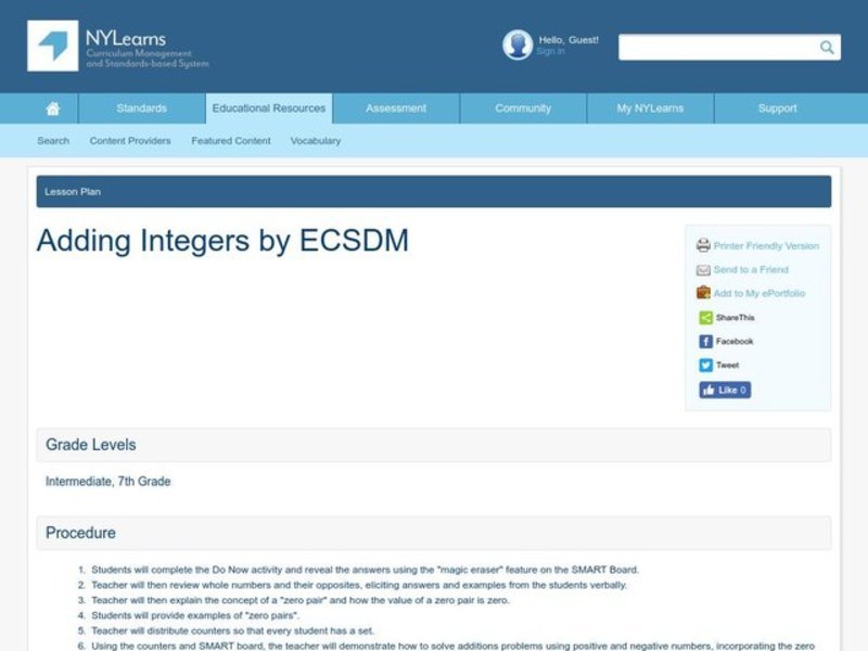 Adding Integers Lesson Plan