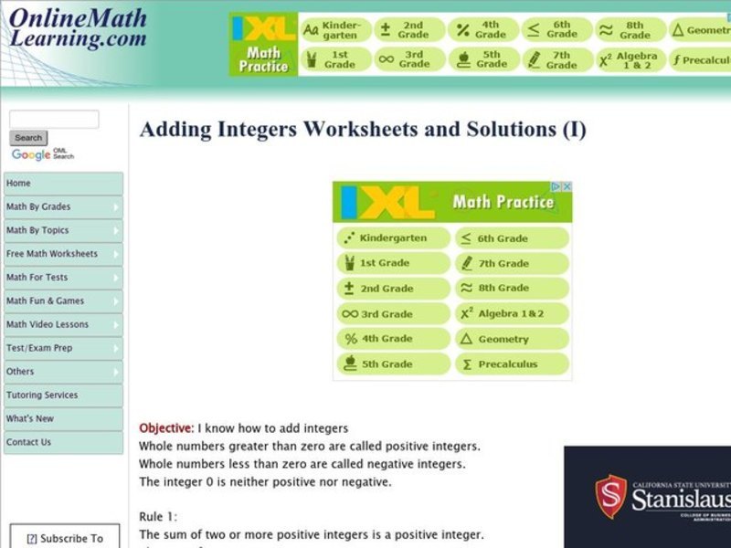 Adding Integers Interactive