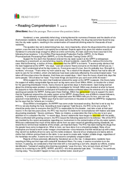 Reading Comprehension 1  Worksheet
